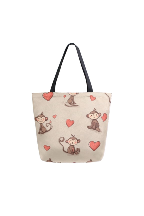 Tote Bag Women Weekender Travel Bag Shoulder Handbag Monkey Heart Playful Dance Printed