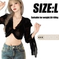 thumbnail image 4 of Blusa de mujer con mangas largas y lazo en la parte delantera, de malla transparente, color liso, manga larga, color negro, 4 of 5