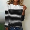 thumbnail image 2 of Holzkary Women's Striped Print Long Sleeve Round Neck Tee Top Colorblock Soft T Shirt Women's Autumn and Winter New Long Sleeve Stripe Two Color Printed Spliced Round Neck Top T Shirt White S, 2 of 3