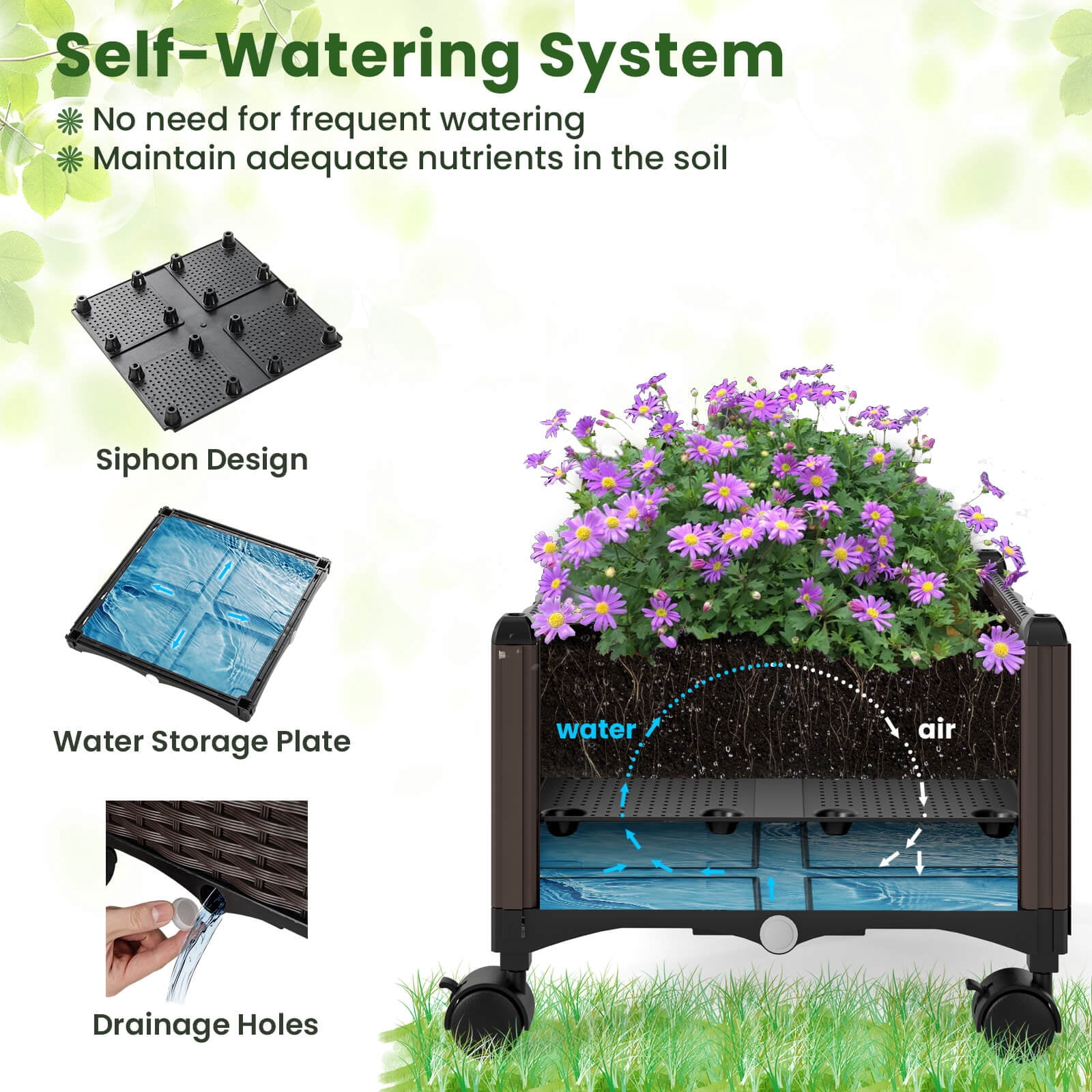 Costway 2 PCS Raised Garden Bed with Plant Box & Obelisk Trellis Lockable Wheels Cage Planter