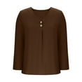 thumbnail image 5 of Wyobmus Women Fall Long Sleeve Tops Casual Oversize Solid Color Button-Up V Neck Ruched Blouse Shirt Top Size S-3X Brown, 5 of 6