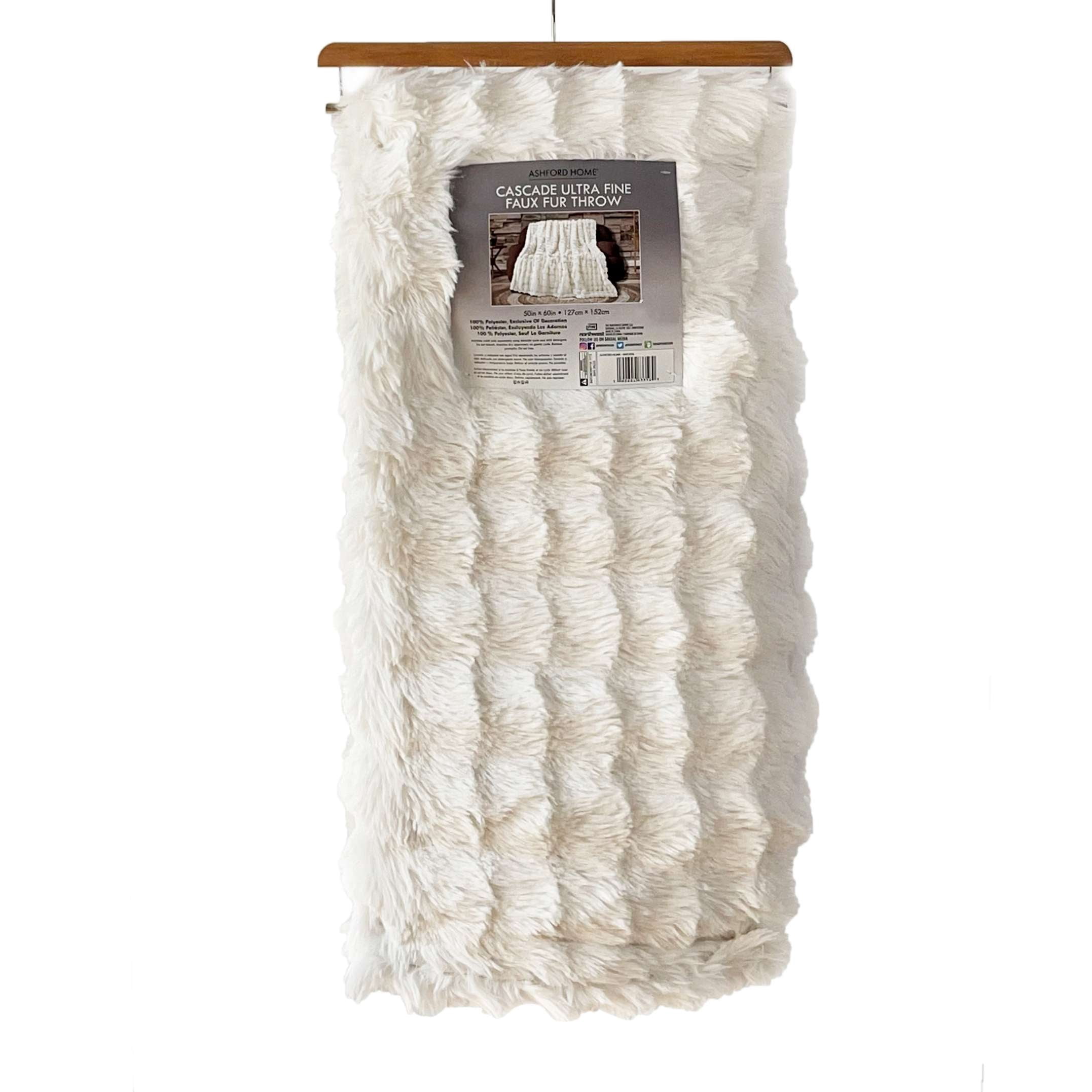 Ashford Home Cascade Ultra Fine Faux Fur Throw Blanket, Natural, 50 x 60 inches