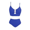 thumbnail image 3 of High Waisted Bikini Sets for Women Tummy Control 2 Piece Bathing Suit U-Wire Push up Texture Beach Swimsuit Royal Blue S, 3 of 4