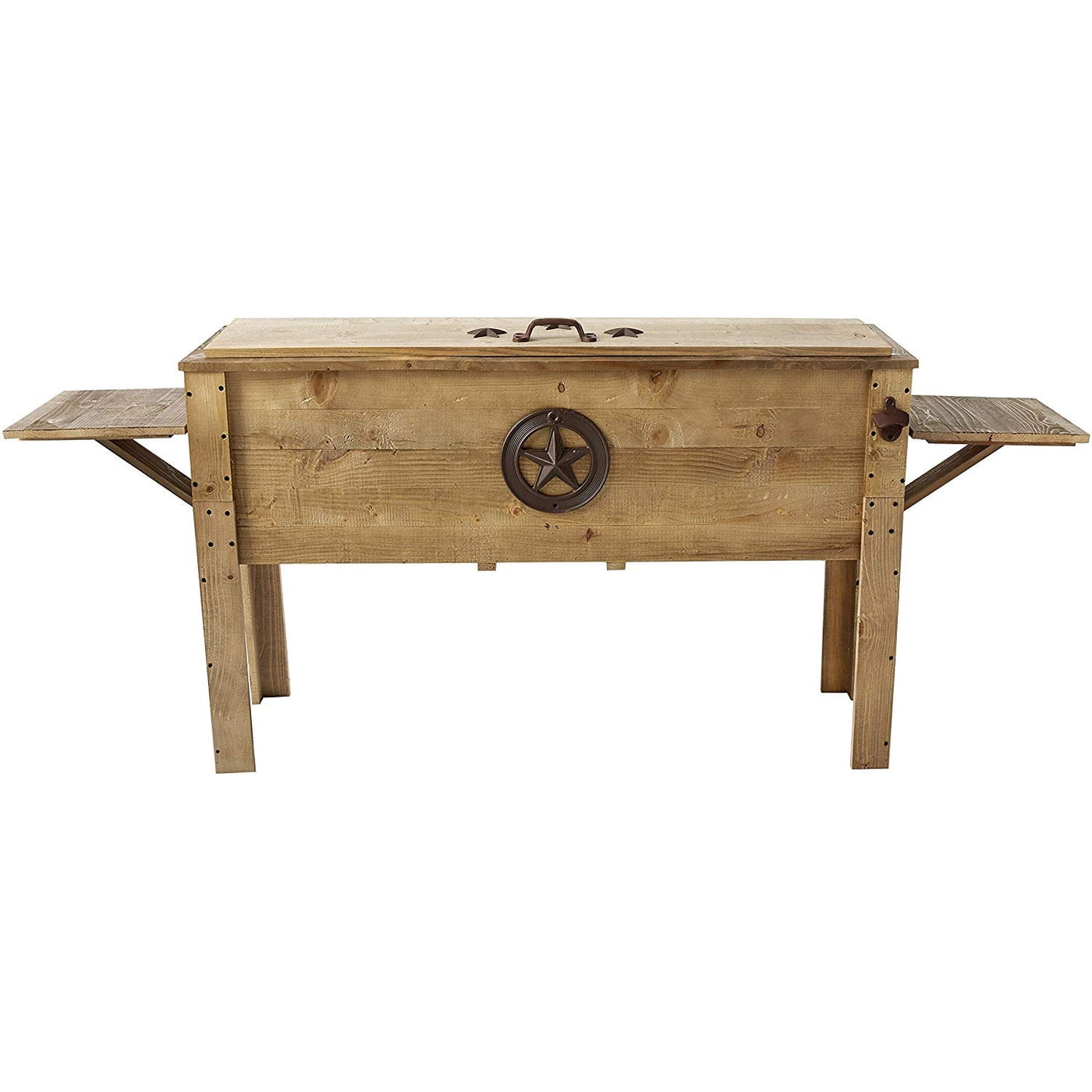 Backyard Expressions Rustic Outdoor Beverage Cooler for Patio - 87 Qt. w/ Folding Side Tables - Rustic Brown
