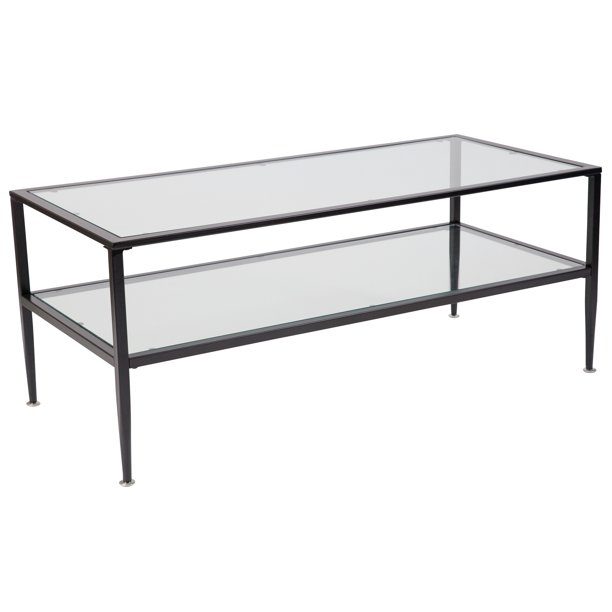 43 25 Clear And Black Contemporary Rectangle Coffee Table With Glass Frame Walmart Com Walmart Com