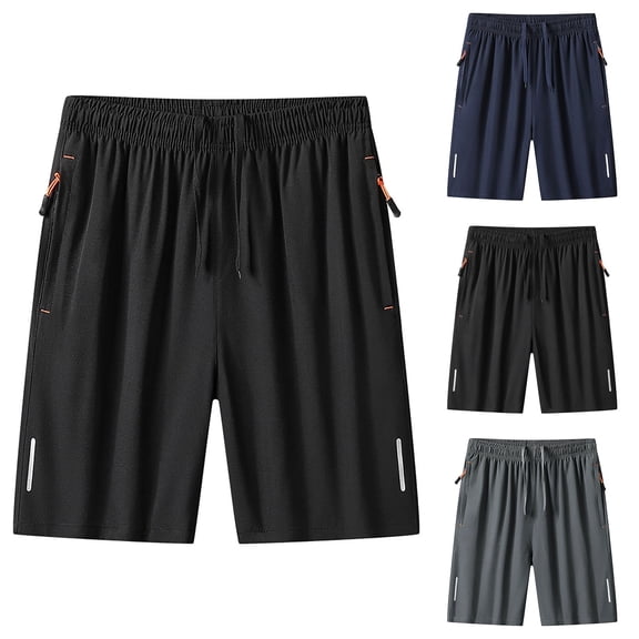 Akmaiox Men's Plus Size Gym Shorts Lightweight Reflective strips hem Drawstring Waistband with Zipper Pockets for Summer Beach Wear S-7XL