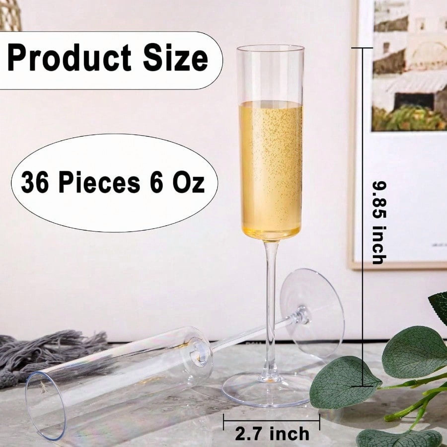 36 Pack Plastic Champagne Flutes - 6 Oz Disposable Champagne Glasses - Square Clear Plastic Toasting Glasses for Party Birthday Anniversary Wedding