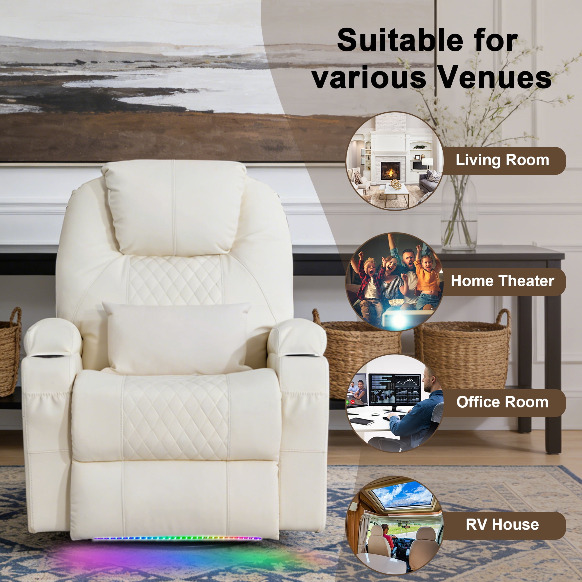 Dual Motor Power Swivel Rocker Recliner Chair for Adults with Heat and Massage, Electric Wall Hugger Rocking Recliner for Nursery Living Room with LED Lights, USB A&C Ports