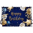 thumbnail image 3 of 7x5ft Happy Birthday Backdrop Navy Blue Background Gold Stars Blue White Stripe Balloons Photography Background Birthday Party Decorations Cake Table, 3 of 4