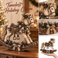 thumbnail image 2 of Vintage Christmas Rocking Horse Decoration with Pinecone and Plaid Bow Accents, 1 Piece 7.48 Inch White and Rustic Wood Figurine for Farmhouse Mantel Display, 2 of 8