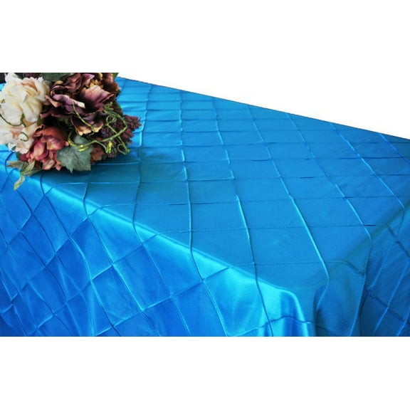 Wedding Linens Inc. 90"x156" Rectangular Pintuck Taffeta Linen Tableccloth for Party Wedding Reception Catering Dining Home Table Cover Linens - Turquoise