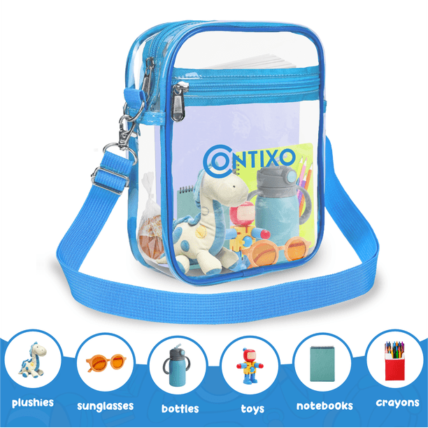 Contixo Bolsa Transparente de 10 Pulgadas, Bolsa Bandolera Transparente Aprobada para Estadios con Correa de Hombro Ajustable, Azul