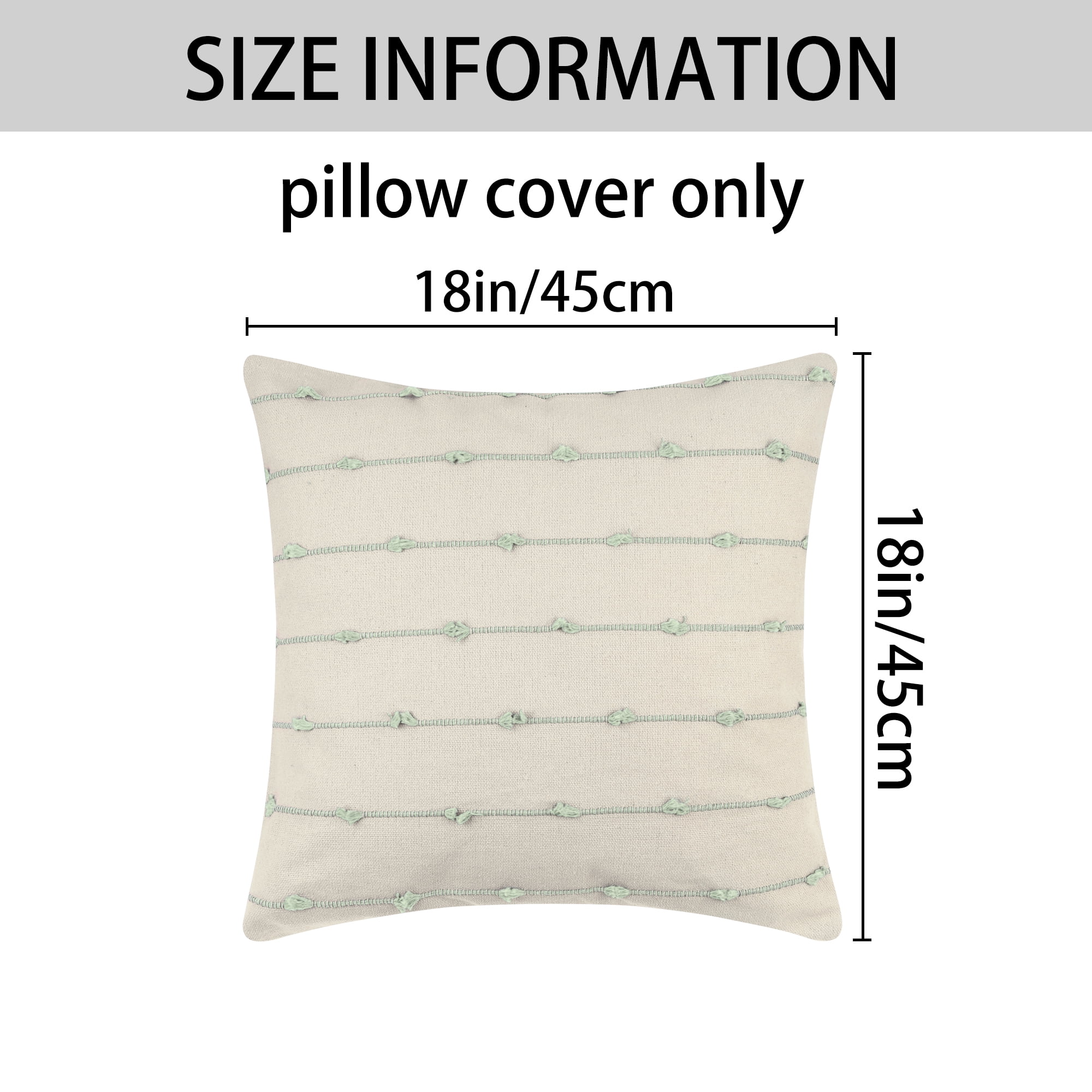Unique Bargains 4 Pcs Striped Boho Pillow Covers Modern Square Neutral Decorative Cushion Green 18" x 18"