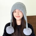 thumbnail image 7 of SikaFu Fashionable Face, Face, Face, Warm Knitted Hats, Autumn And Winter Outdoor Ear Protective Blades, Wool Ball Hats, Cute Tie Cap, 7 of 7