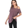 thumbnail image 6 of FALEXO Short Sleeve Cold Shoulder Tops Blouse Kink Tshirt Top, 6 of 6