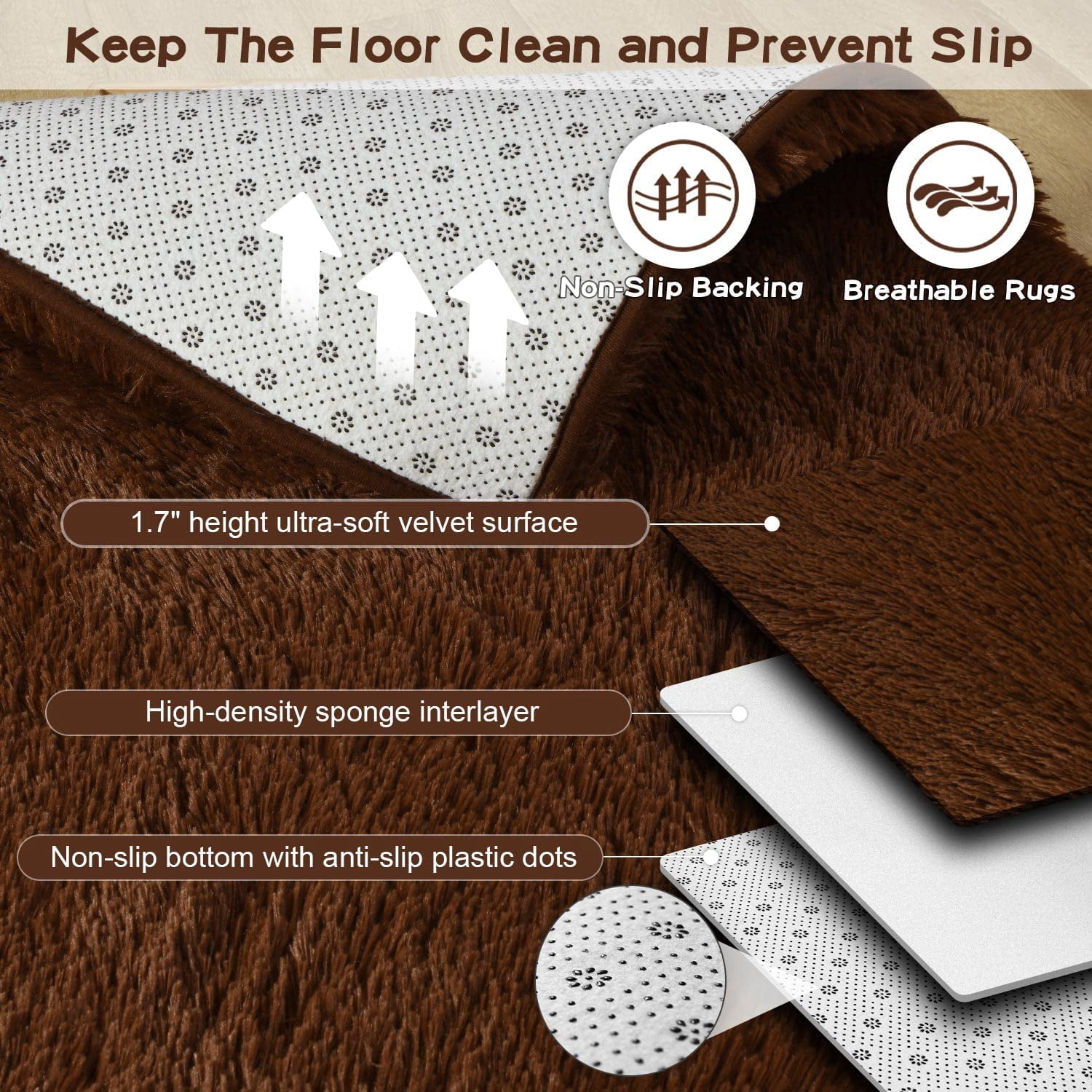 Lochas Soft Oval Rugs Fluffy Plush Modern Area Rug Shaggy Furry Carpet for Living Room Home Decor Play Mat,2.6'x5.3',Coffee
