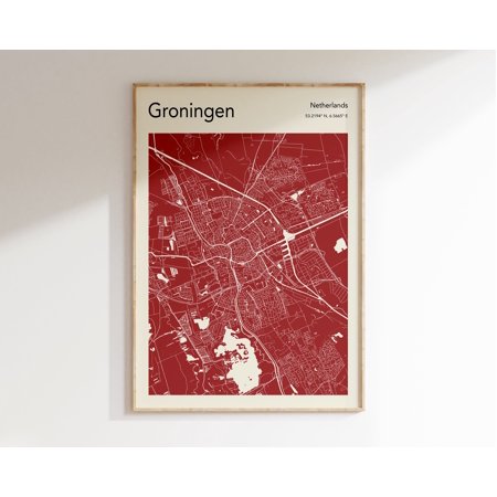 POSTER Groningen Map Poster, , Groningen Map Print, Colour Groningen City Map Wall Art, Map Of Groningen Netherlands, Modern Map Print-UNFRAMED
