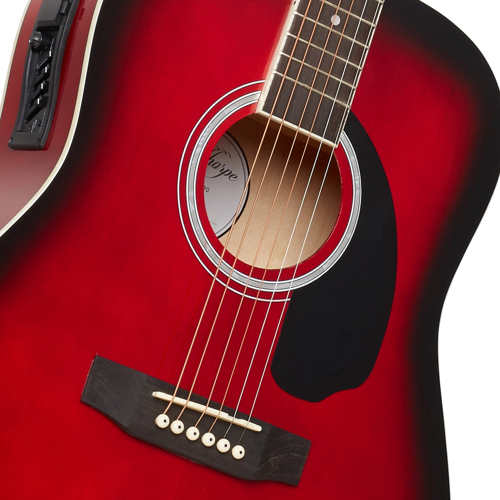 Ashthorpe Full-Size Dreadnought Acoustic Electric Guitar Package, Red