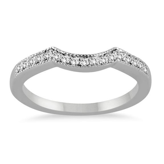 SZUL Women's 1/8 Carat TW Diamond Curved Wedding Band in 14K White Gold (I-J Color, I1-I2 Clarity)