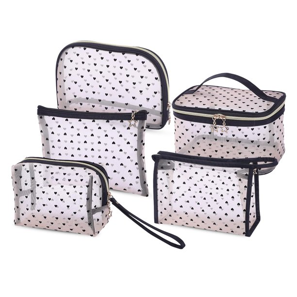 5 unids/set bolsa de maquillaje de malla bolsa de cosméticos de malla con cremallera bolsa de aseo portátil para accesorios de viaje de oficina en casa