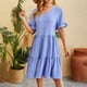 thumbnail image 1 of WILLBEST Vestido Largo Informal De Verano Para Mujer, Manga Corta, Lunares, Volantes, Cuello En V, Medio Botón, Holgado, Midi, 1 of 3