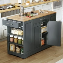 DWVO Kitchen Storage Cart with Trash Can Storage Cabinet, Rolling Kitchen Island with Wheels and Drawers for 13-Gallon Trash Bin, Gray