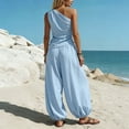 thumbnail image 6 of Cagogo Women's 2 Piece Sleeveless Tank Top Wide Leg Pants Set Casual Summer Beach Vacation Outfits Loose Solid Boho Cruise Travel Clothes Lounge Matching Sets Airport, Light Blue L, 6 of 6