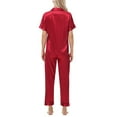 thumbnail image 4 of felwors Silk Satin Pajamas Set Women Short Sleeve Sleepwear Soft Button Down Loungewear Pjs Set Red, XXL, 4 of 8