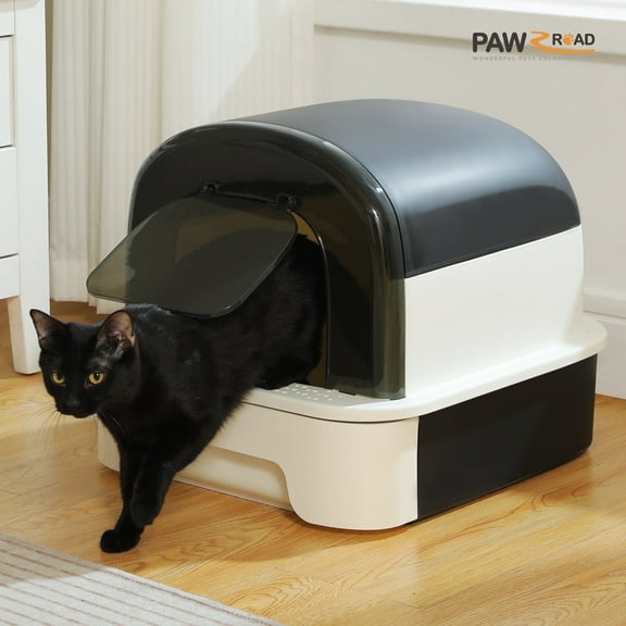 PAWZ Road Large Cat Litter Box with Scoop Litter Box with Lid Double-layer Leak-proof Litter Box for Cat, Black