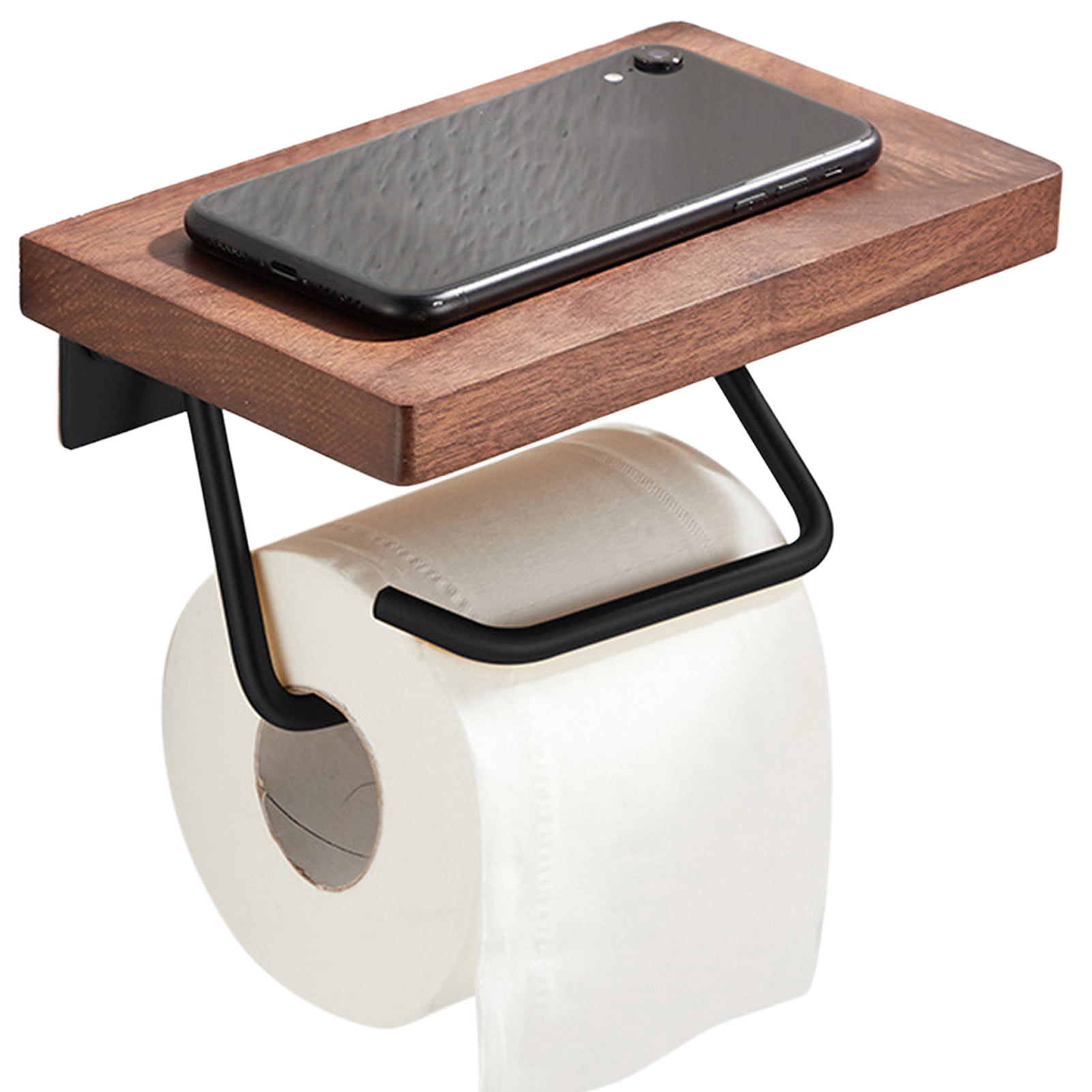 Details about   2in1 Walnut Wooden Roll Paper Rack Bathroom Wall Mounted Toilet Phone Holder