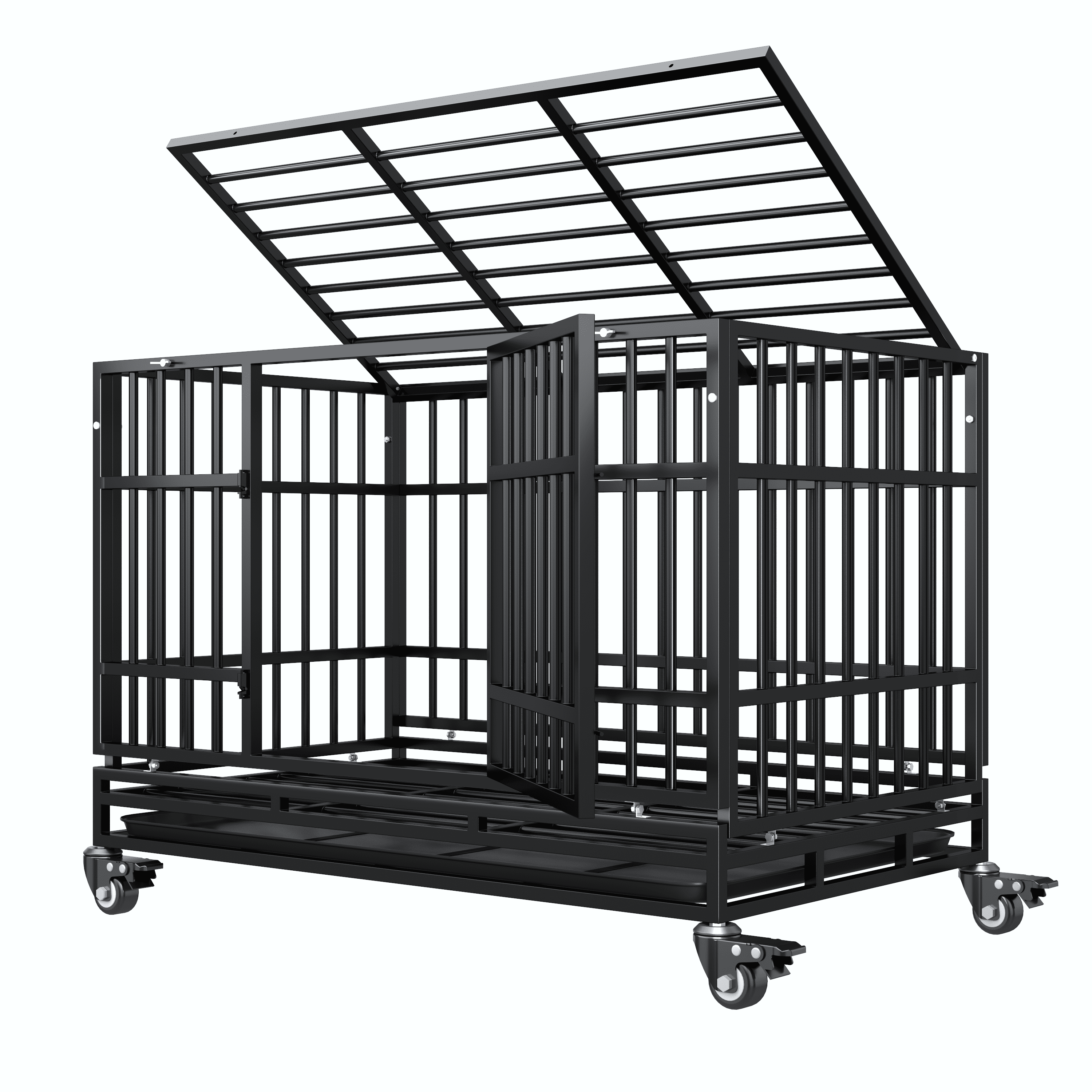 TIMHAKA 48 Inch Heavy Duty Indestructible Dog Crate w/ Double Doors Indoor Extra Large Dog Crate w/ Self-Locking Latch & Removable Tray