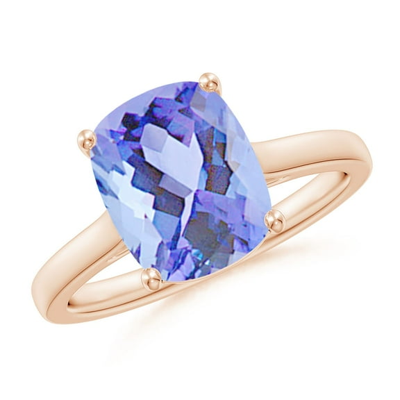 ANGARA Natural Cushion 2.6 ct Tanzanite Solitaire Ring with Hidden Accents in 14K Rose Gold for Women (Size-10x8mm) | December Birthstone, Anniversary, Jewelry Gift for Women | Natural Tanzanite Ring