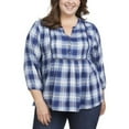 thumbnail image 4 of Wrangler Ladies' Bracelet Cuffs 3/4 Sleeve Plaid Blouse/Blue, X-Large, 4 of 6
