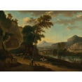 thumbnail image 3 of Jan Hackaert 18x14 Black Modern Framed Museum Art Print Titled - An Extensive River Landscape with Travellers, 3 of 5