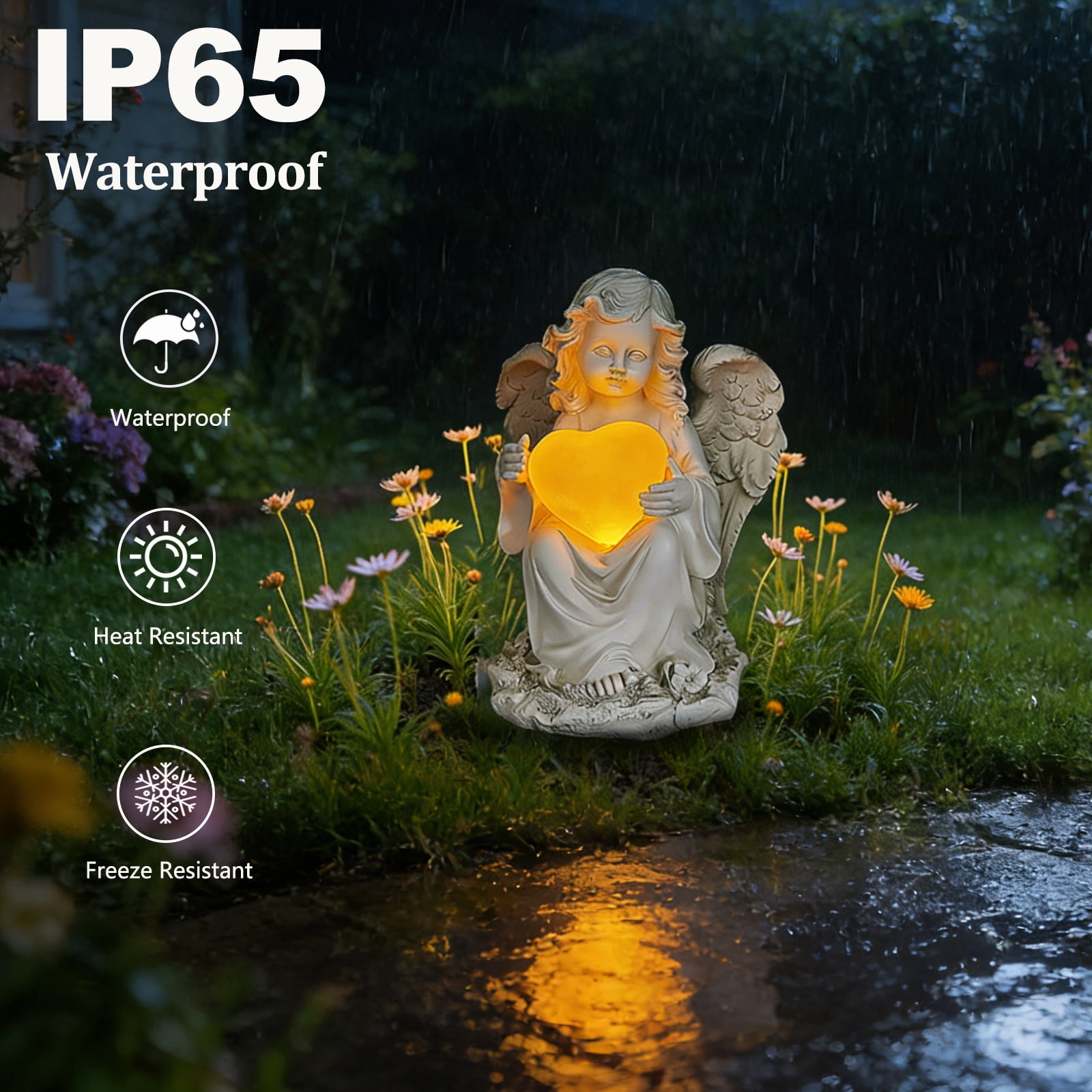 Solar Angel Garden Statue Outdoor, Praying Angel Statues Solar Figurine Lights Outdoor Waterproof, Resin Angel Sculpture for Garden Yard Lawn Grave Cemetery Decor, Gift for Mom Grandma Women