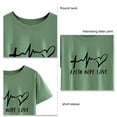thumbnail image 5 of Camiseta de verano XXL con estampado de corazones, suave, informal, holgada, color verde claro y letras negras, 5 of 5