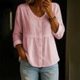 thumbnail image 2 of Kelon Women's Cotton Linen Button Down Shirt Long Sleeve Crew Neck Casual Blouse Tops Spring Summer, 2 of 4