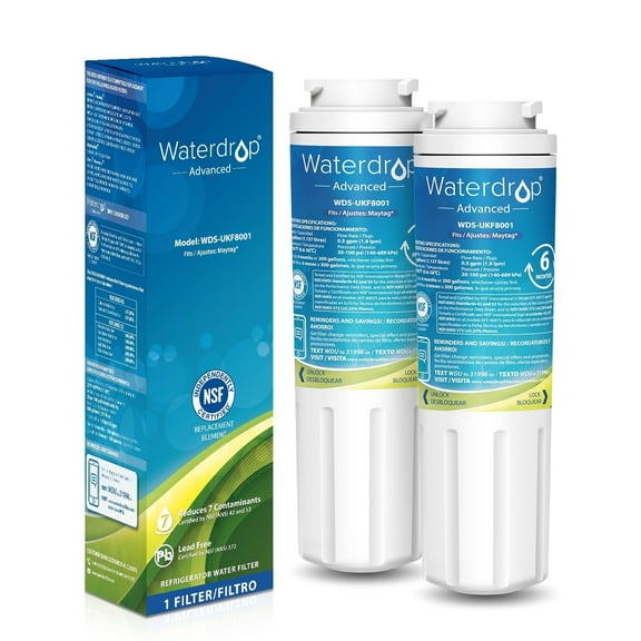 Waterdrop 2 Pack Replacement Refrigerator Water Filter for Whirlpool® EDR4RXD1 EveryDrop® Filter 4, Maytag® UKF8001AXX-750, UKF8001AXX-200, 46-900,  NSF 53&42 Certified