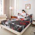 thumbnail image 4 of Manfei Tokyo Nature Scenery Queen Sheet Sets, Blossoms Flower Floral Flat Sheet, Black Red Japanese Style Queen Fitted Sheet, Luxury Bedroom Decor, 4pcs, 4 of 7