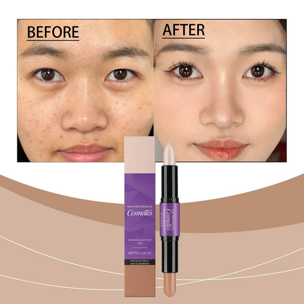 Lápiz reparador iluminador de doble cabezal que ilumina el corrector de forma natural, modelado tridimensional, cuerpo de bolígrafo rotatorio portátil, adecuado para viajes diarios, maquillaje y corre
