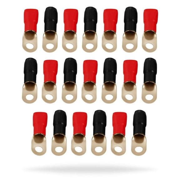 InstallGear 1/0 Ring Terminal Connectors - Gauge AWG Tinned Pure Copper Lugs with Heat Shrink (20Pack-10 Positive/10 Negative) Electrical Connectors, Heat Shrink Wire Connectors for 1/0 Gauge Wire
