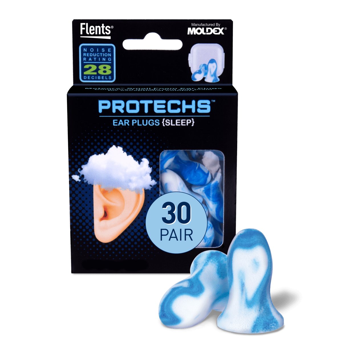 Flents Protechs Ear Plugs for Sleeping, 30 Pair with Case, NRR 28