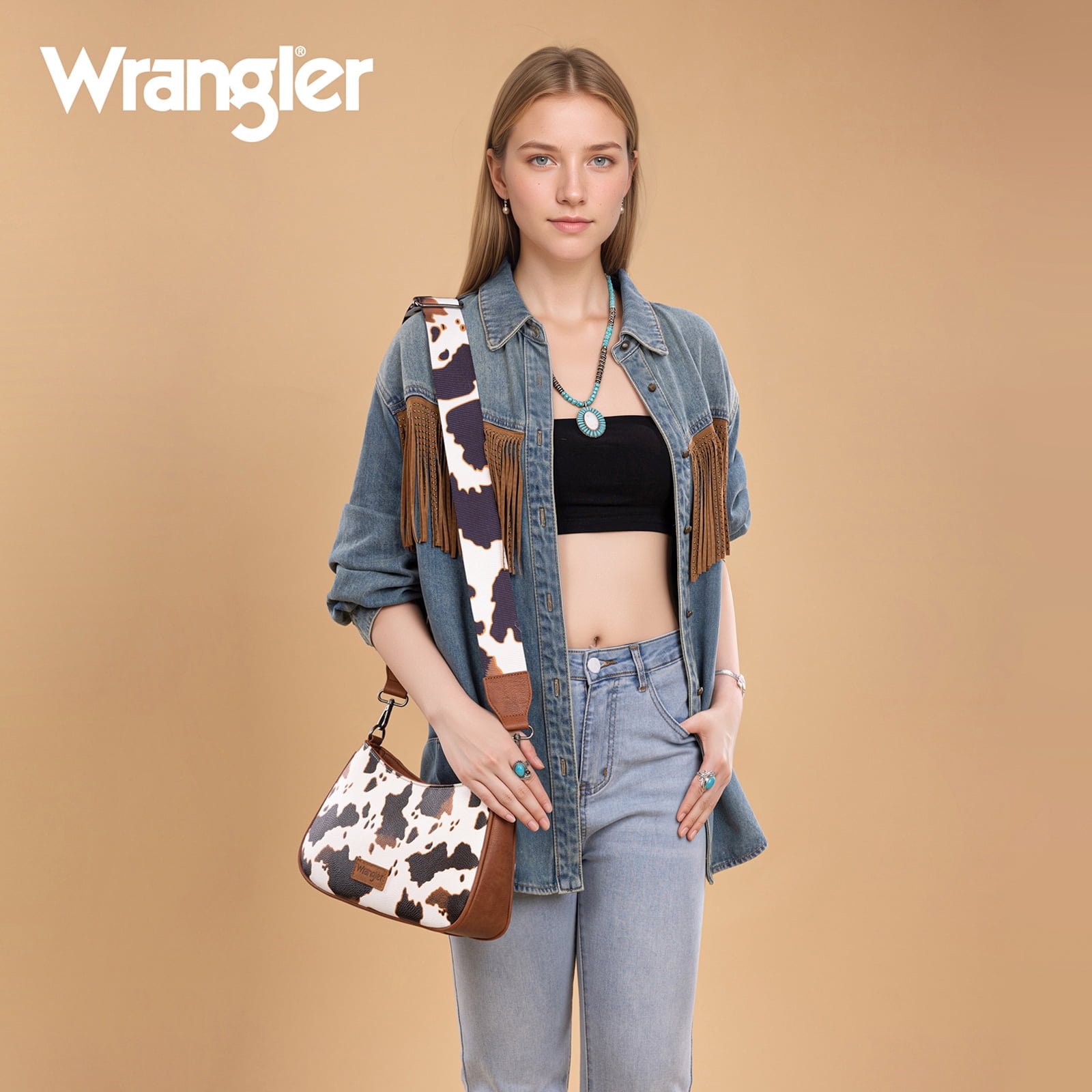 Wrangler Hobo Purse for Women Shoulder Purses Bag with Detachable Strap, Cow-Brown