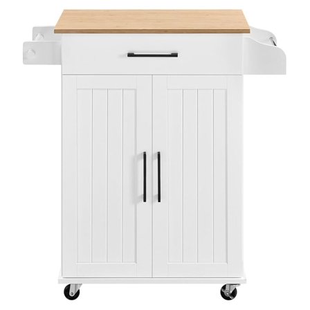 Kitchen Cart with Drawer, Kitchen Island on Wheels with & Cabinets, Microwave Cart for Kitchen with Storage, Rolling Coffee Cart Station, White