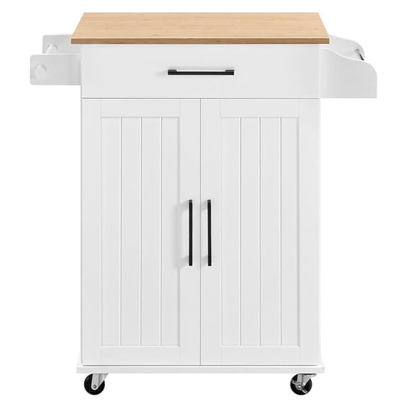 Kitchen Cart with Drawer, Kitchen Island on Wheels with & Cabinets, Microwave Cart for Kitchen with Storage, Rolling Coffee Cart Station, White