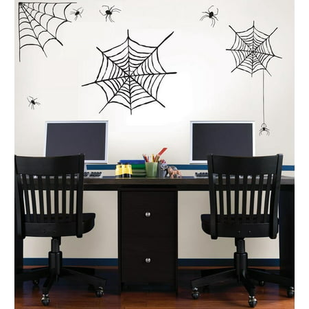 Web and Spiders  Halloween Decal ~Three Webs, 5 Spiders