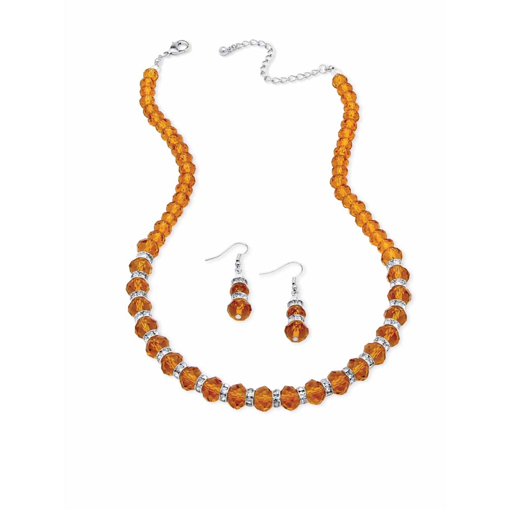 PalmBeach Jewelry Beaded Simulated Birthstone Necklace and Earrings Set in Silvertone