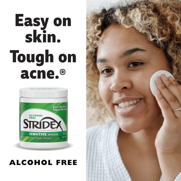 Stridex Medicated Acne Pads for Sensitive Skin, Alcohol-Free, 90