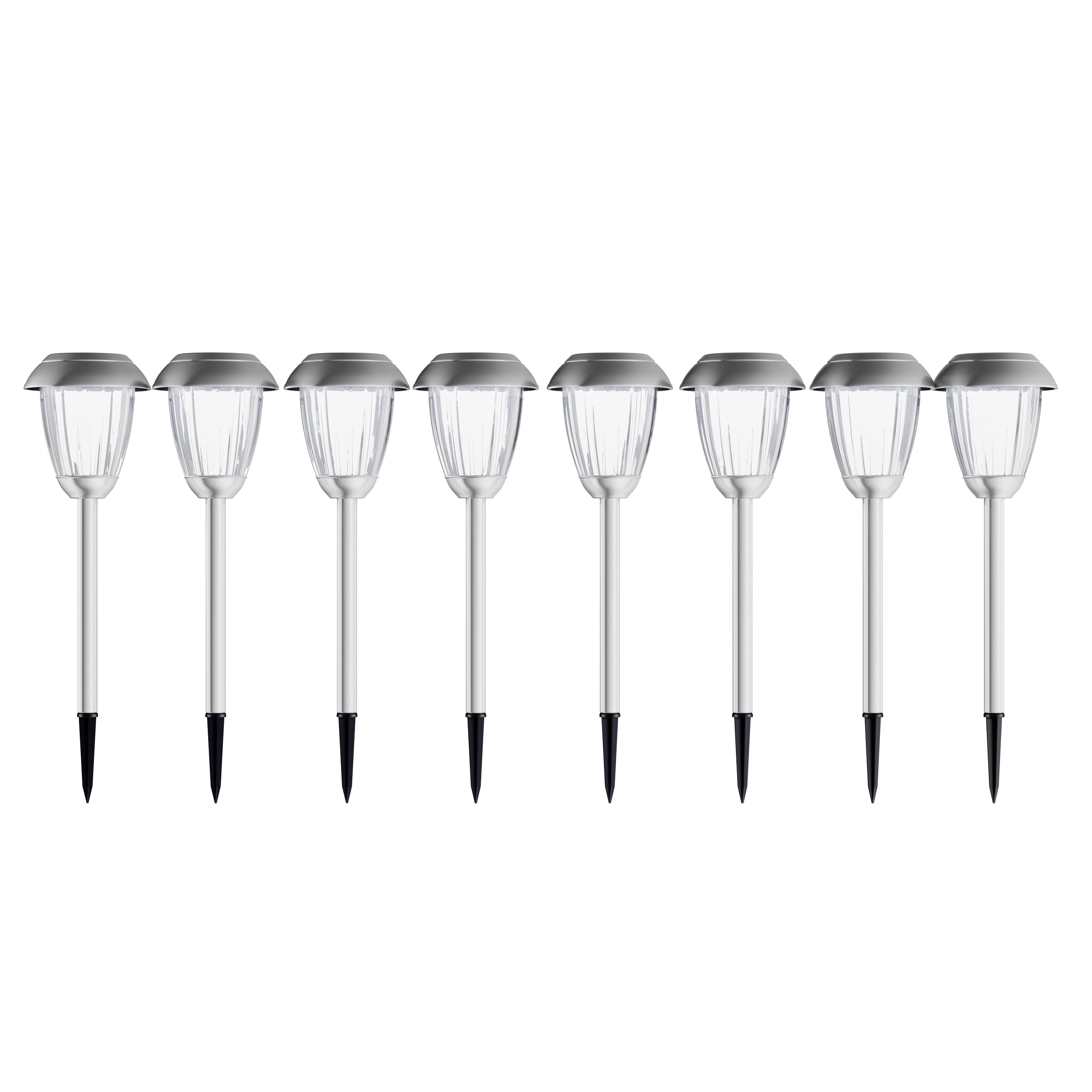 Pure Garden Set of 8 Stainless-Steel Solar Outdoor Light Stakes (Gunmetal)