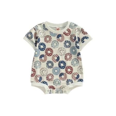 

jaweiwi Baby Toddler 4th of July Romper 0 6M 12M 18M 24M Short Sleeve Round Neck Doughnut/Floral/Skateboard Print Bodysuit